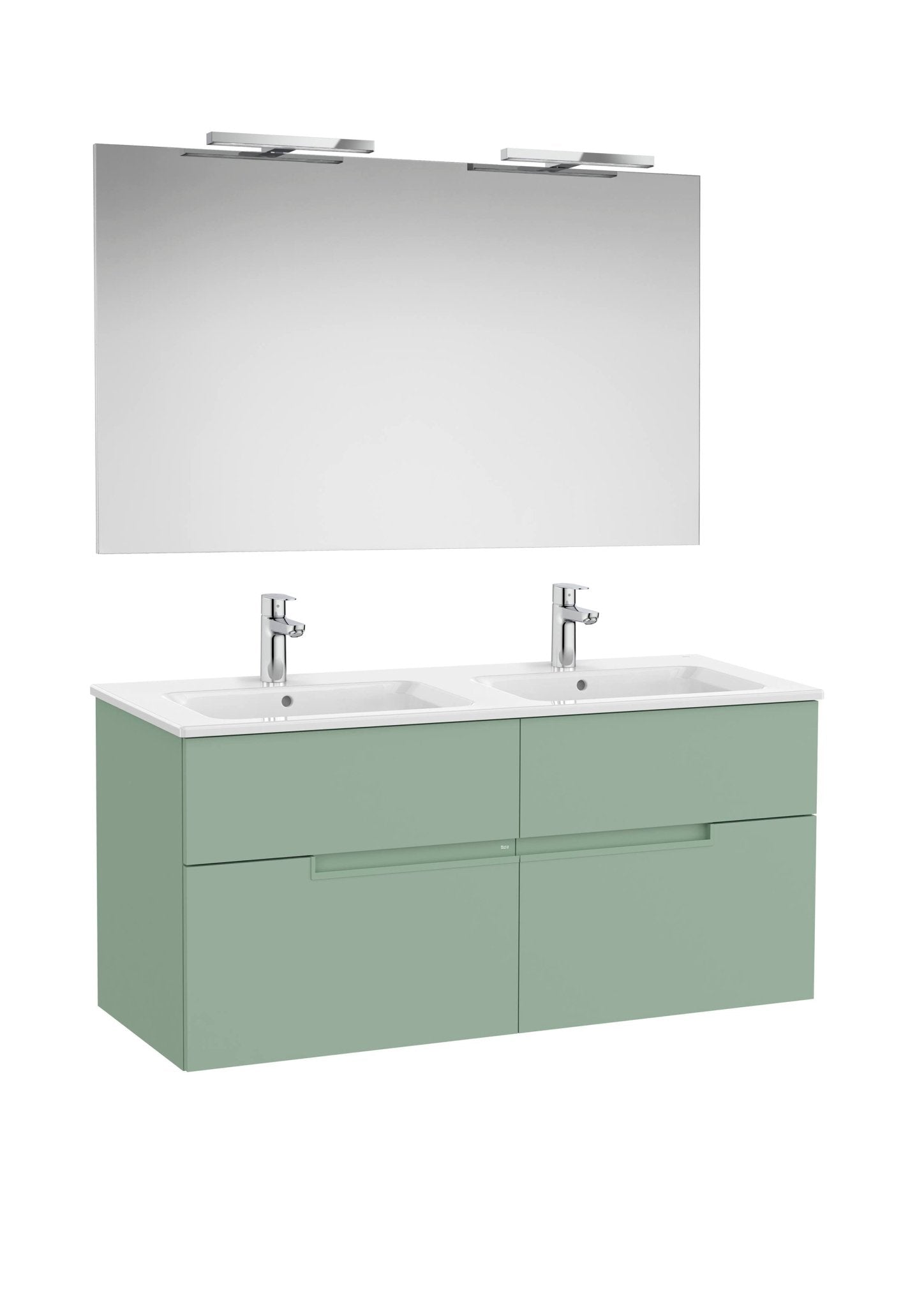 Roca - Victoria - N Mueble base Pack de cuatro cajones, lavabo doble, espejo y aplique LED Starlight - BricoandPool