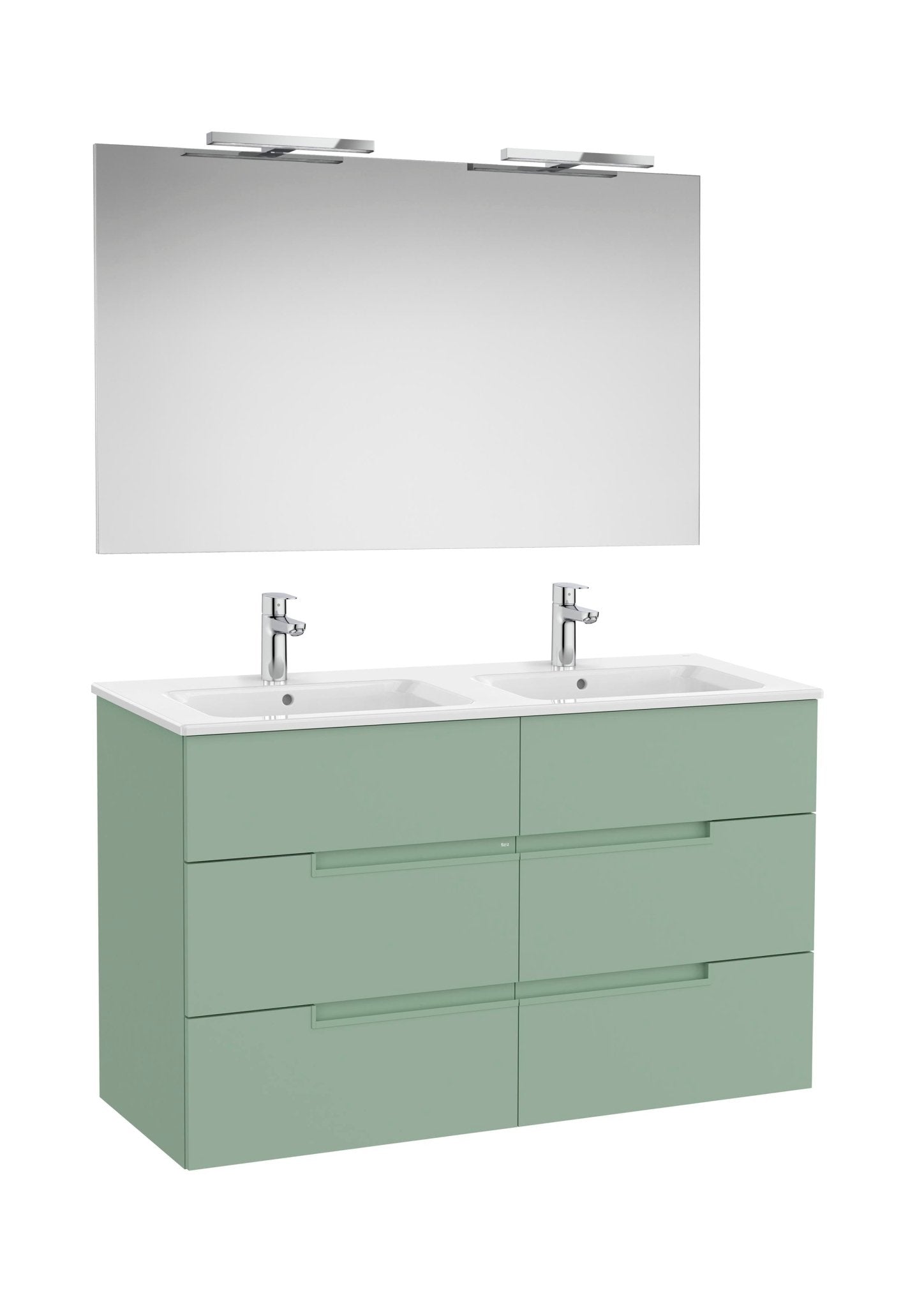 Roca - Victoria - N Mueble base Pack de cuatro cajones, lavabo doble, espejo y aplique LED Starlight - BricoandPool