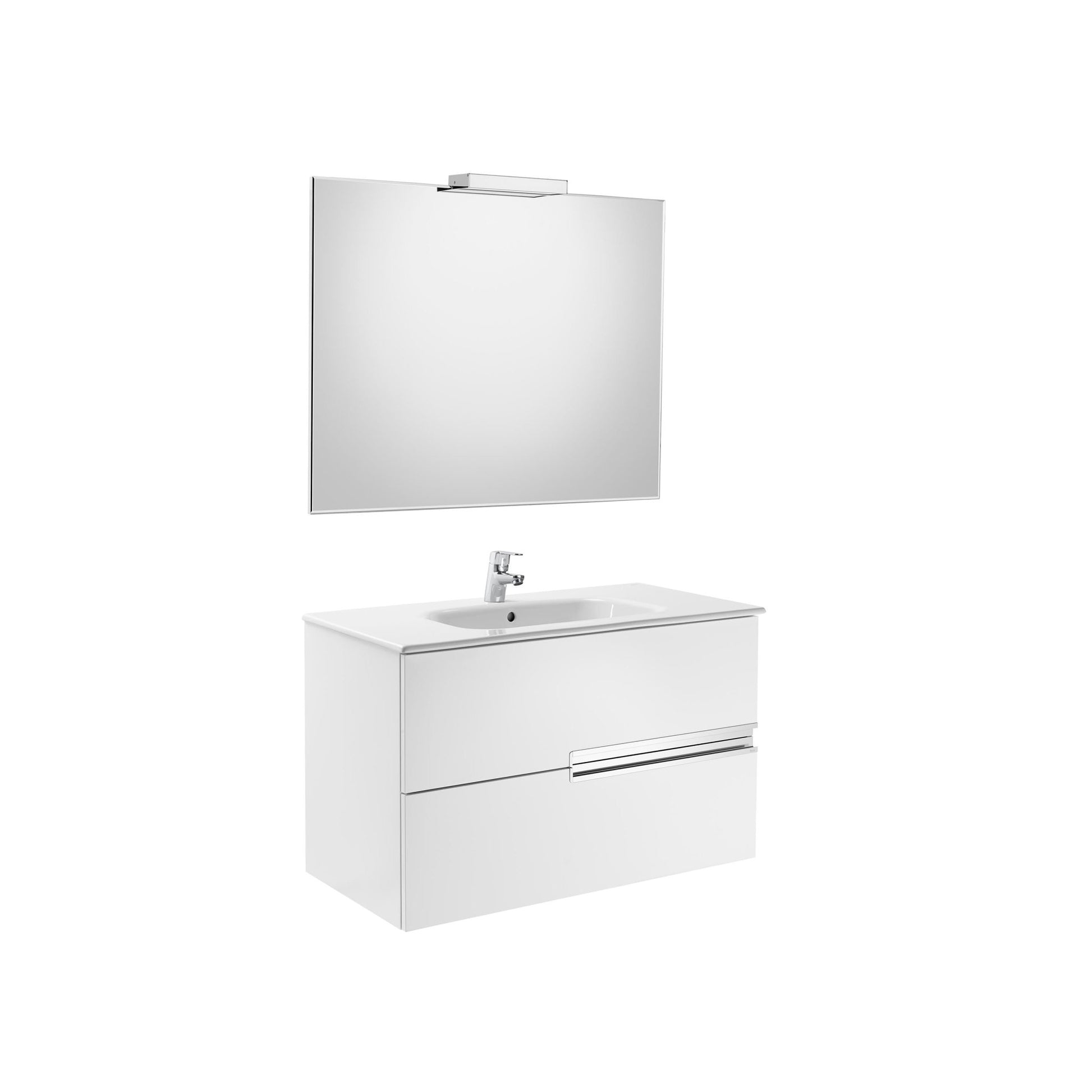 Roca - Victoria - N Mueble base Pack de dos cajones, lavabo, espejo y aplique LED Starlight - BricoandPool
