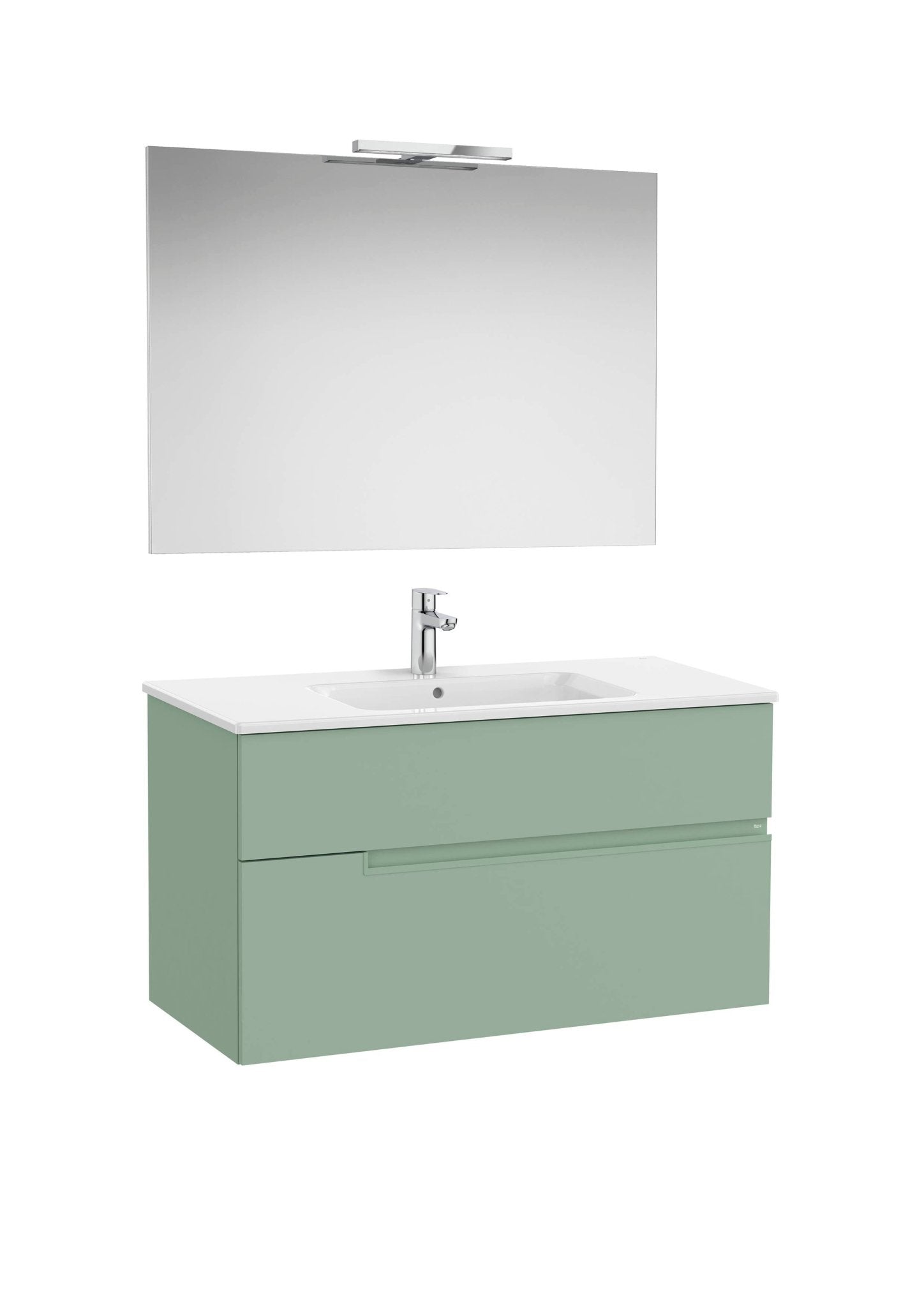 Roca - Victoria - N Mueble base Pack de dos cajones, lavabo, espejo y aplique LED Starlight - BricoandPool