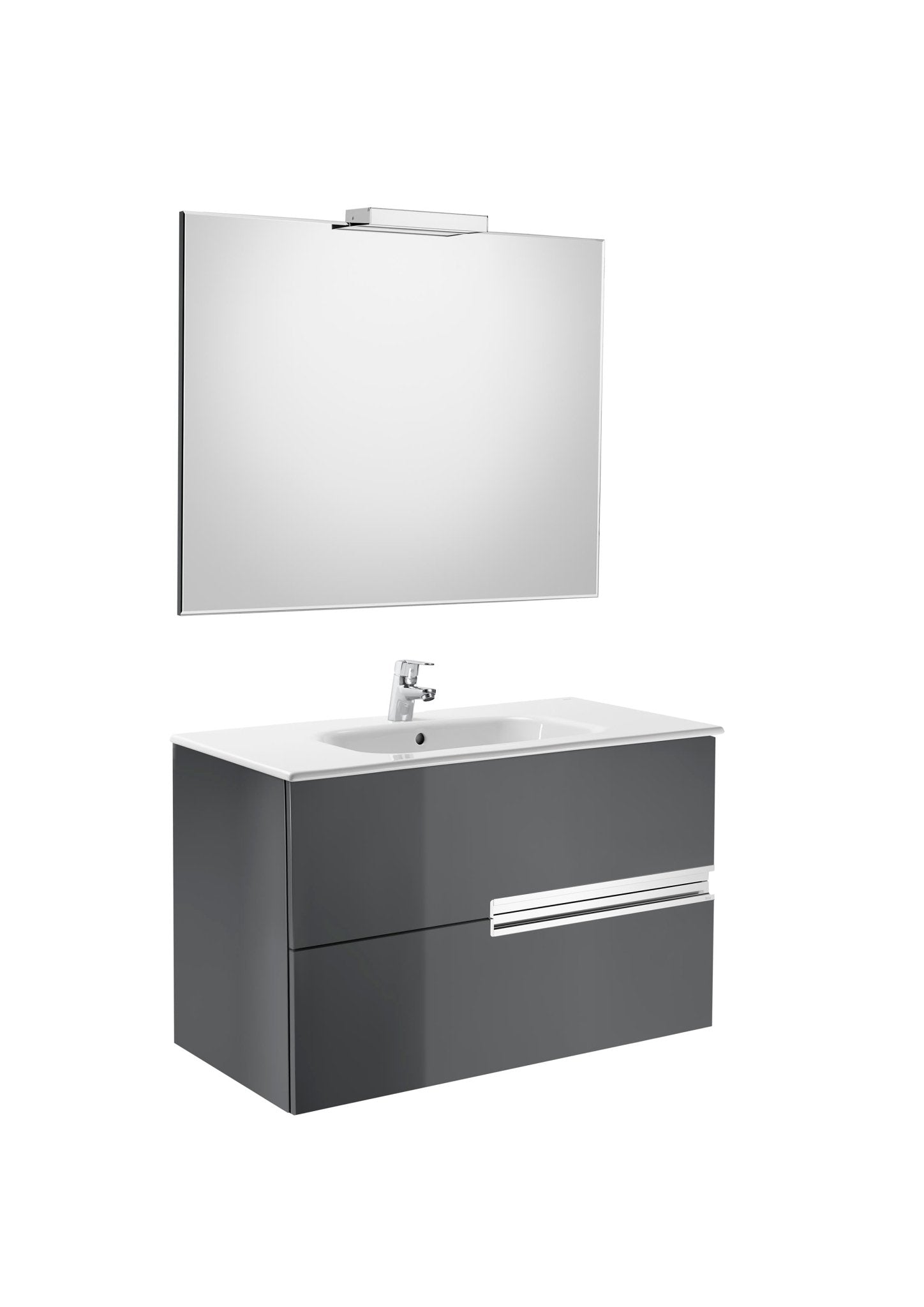 Roca - Victoria - N Mueble base Pack de dos cajones, lavabo, espejo y aplique LED Starlight - BricoandPool