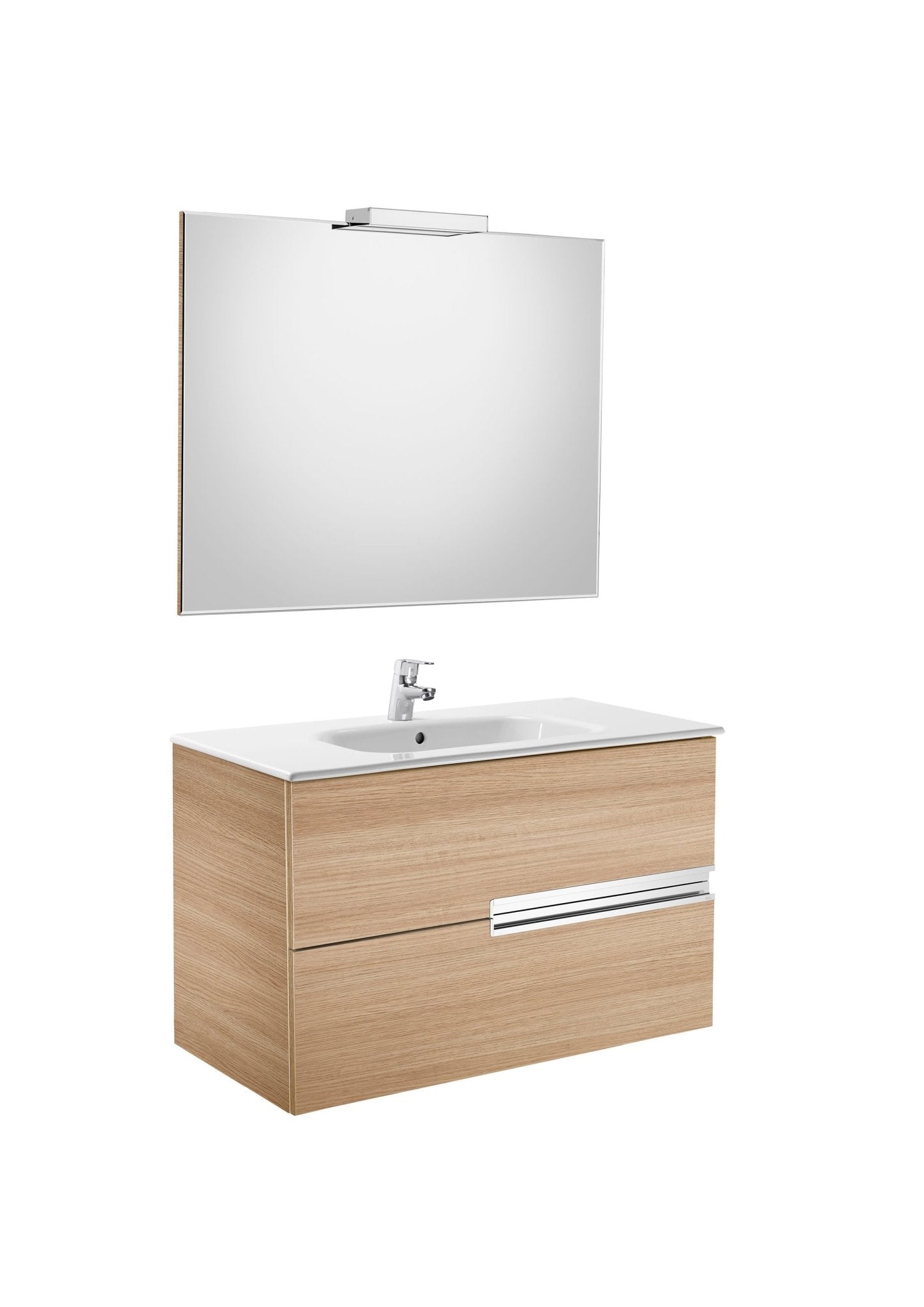 Roca - Victoria - N Mueble base Pack de dos cajones, lavabo, espejo y aplique LED Starlight - BricoandPool