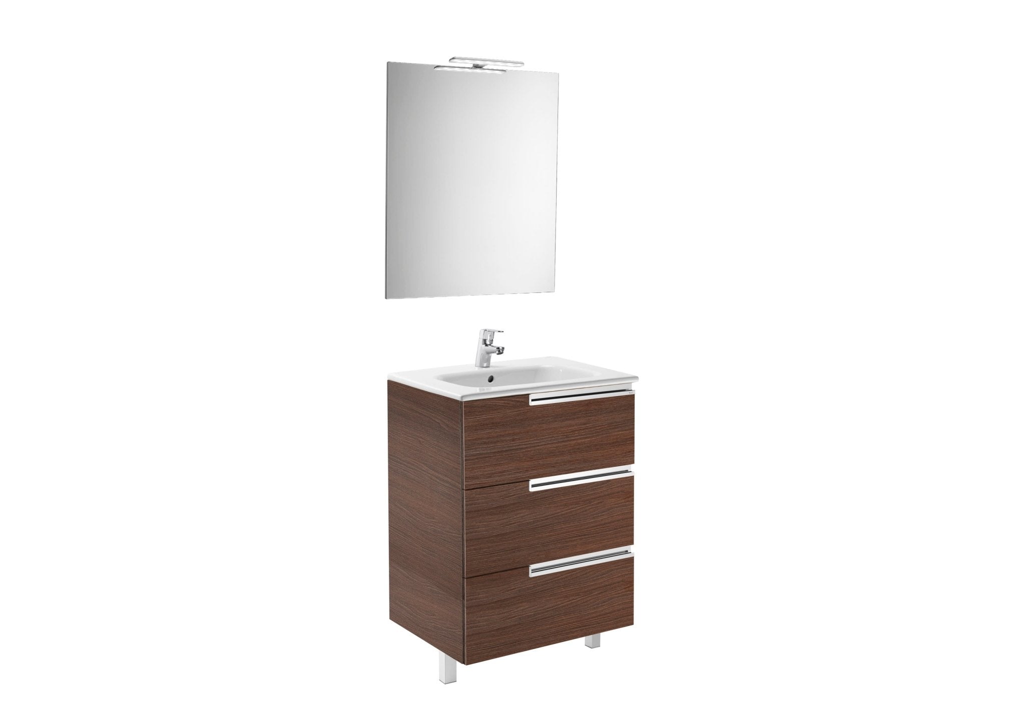 Roca - Victoria - N Mueble base Pack Family de tres cajones, lavabo, espejo y aplique LED Starlight - BricoandPool