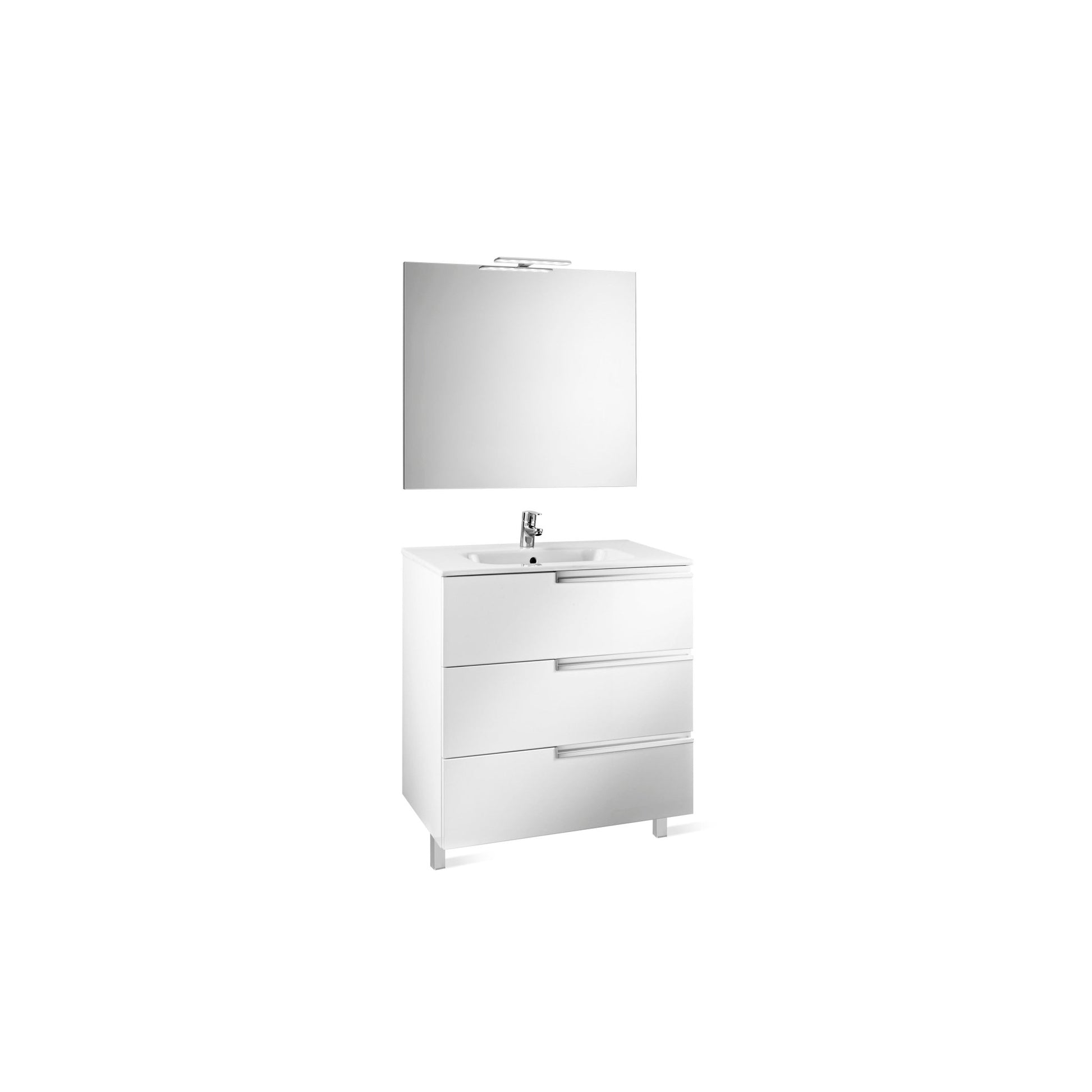 Roca - Victoria - N Mueble base Pack Family de tres cajones, lavabo, espejo y aplique LED Starlight - BricoandPool