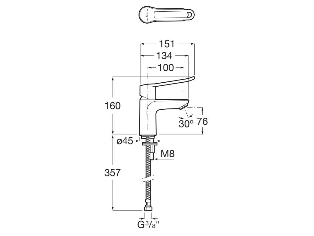 Roca - Victoria Pro grifería para lavabo con cuerpo liso y maneta gerontológica, cromado A5A3D5GC00. - BricoandPool