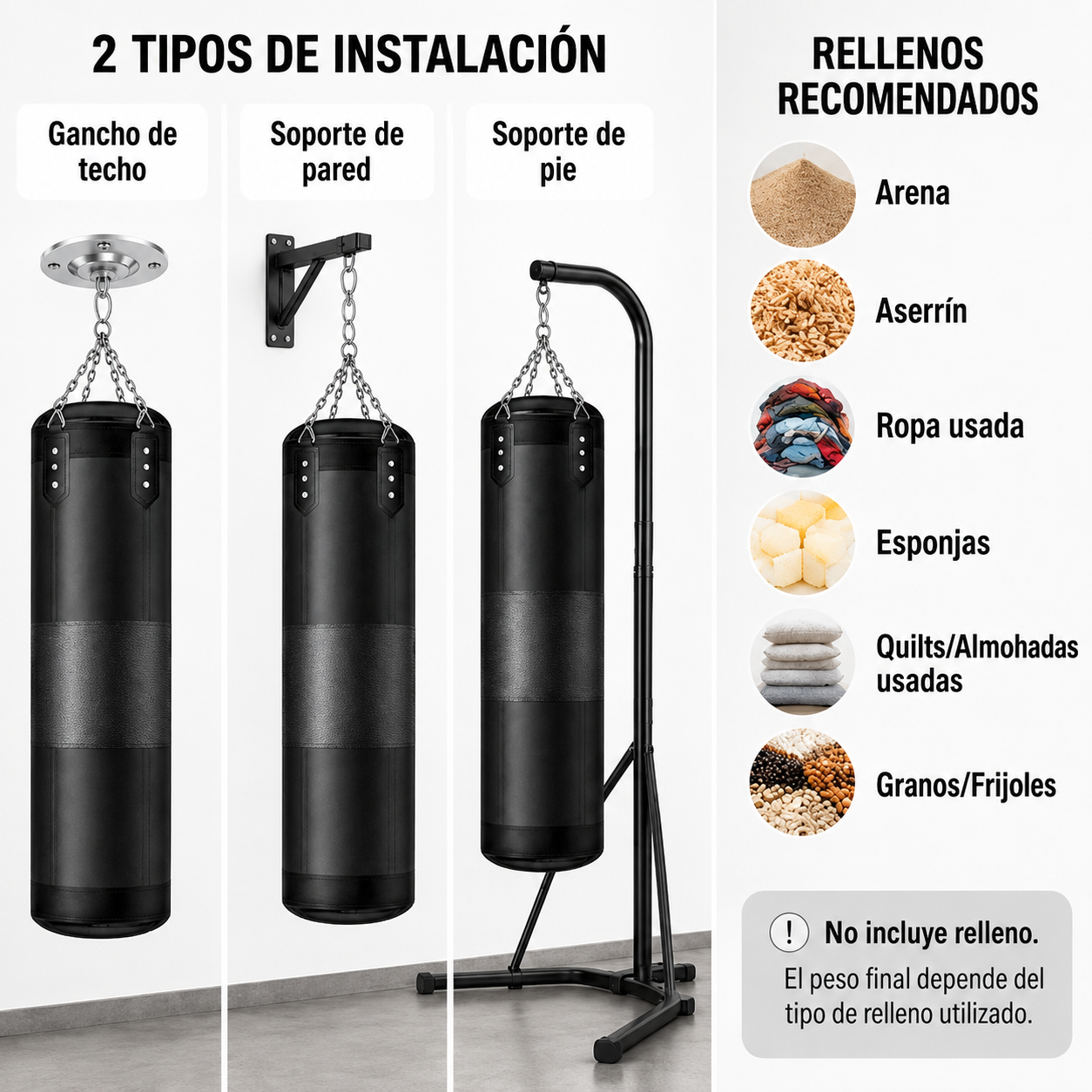 Saco De Boxeo PU 120 Por 40 Cm Cadena Reforzada