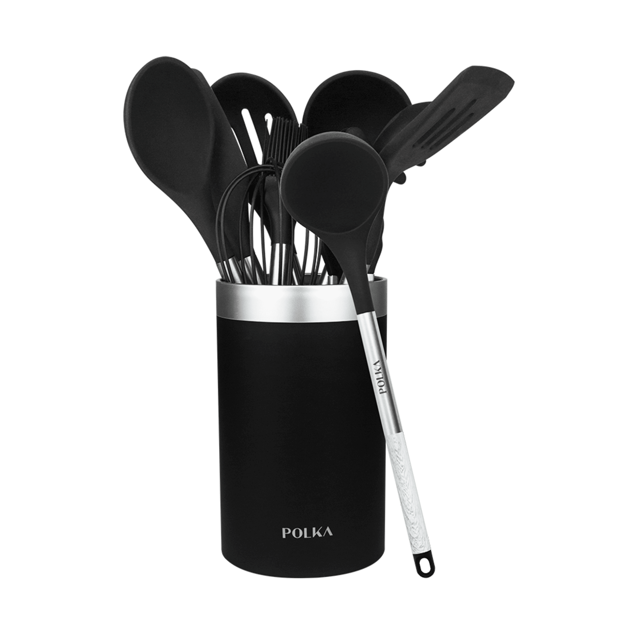 Cecotec Polka Exclusive Juego De Utensilios De Cocina 9 Piezas Negro Silicona Nylon PP Con Soporte