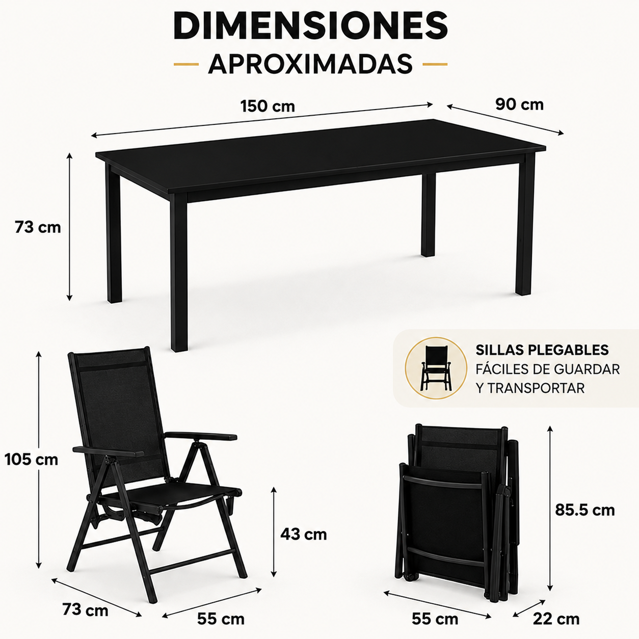 Set da giardino esterno 7 pezzi alluminio sedie reclinabili vetro