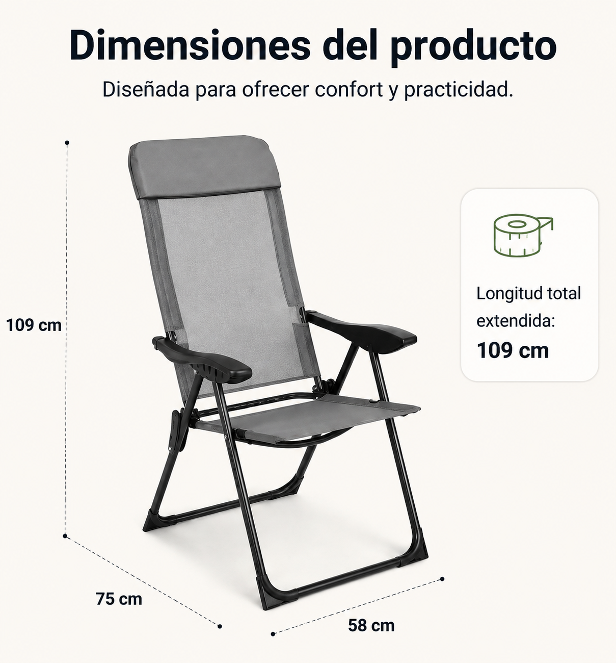 Sedia pieghevole reclinabile da giardino con 7 posizioni e schienale alto per campeggio, terrazza e esterno