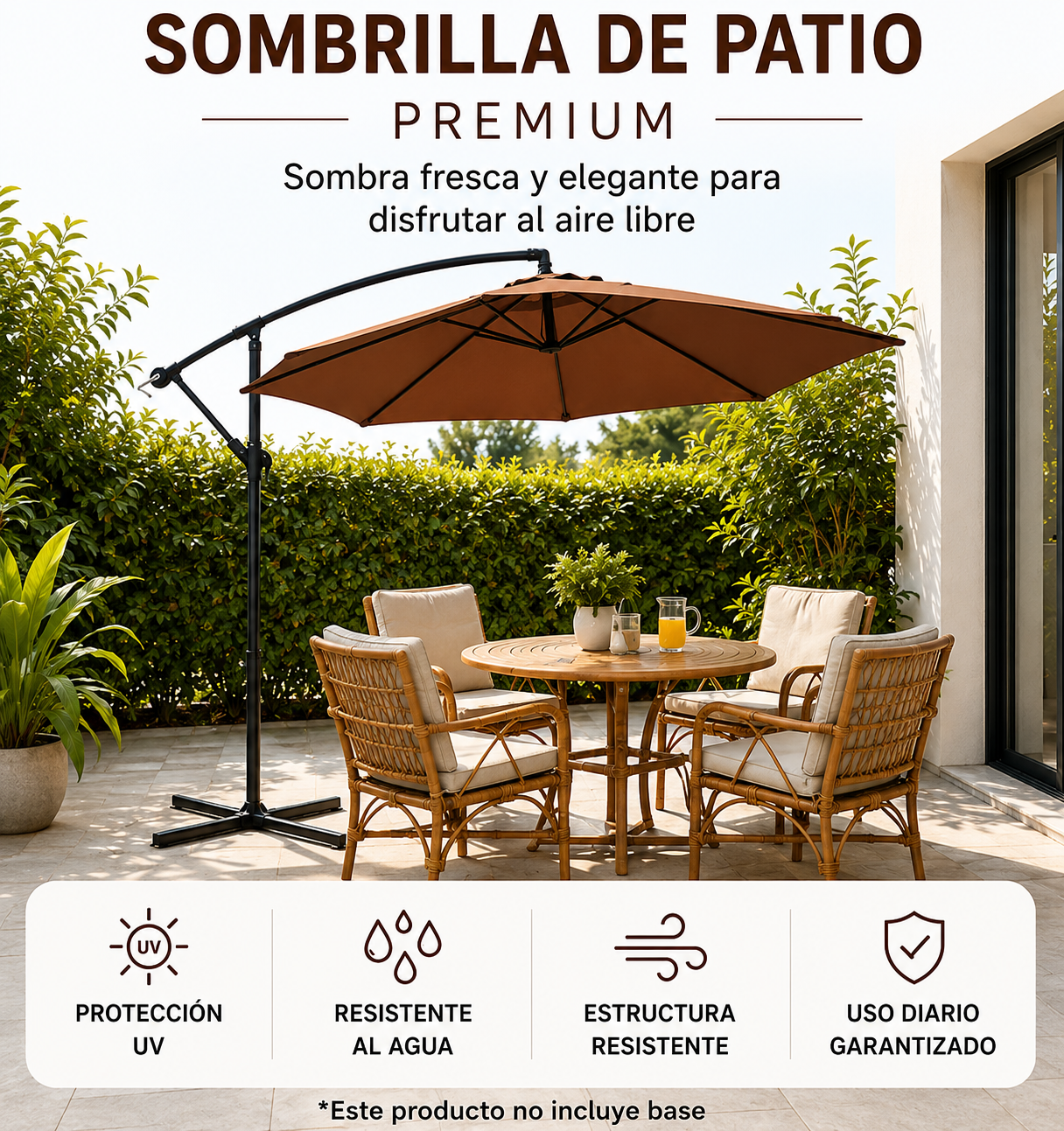 Seitlicher Garten-Sonnenschirm, 360° neigbar, mit seitlichem Mast, Kurbel und UV-Sonnenschutz, khaki, ohne Basis
