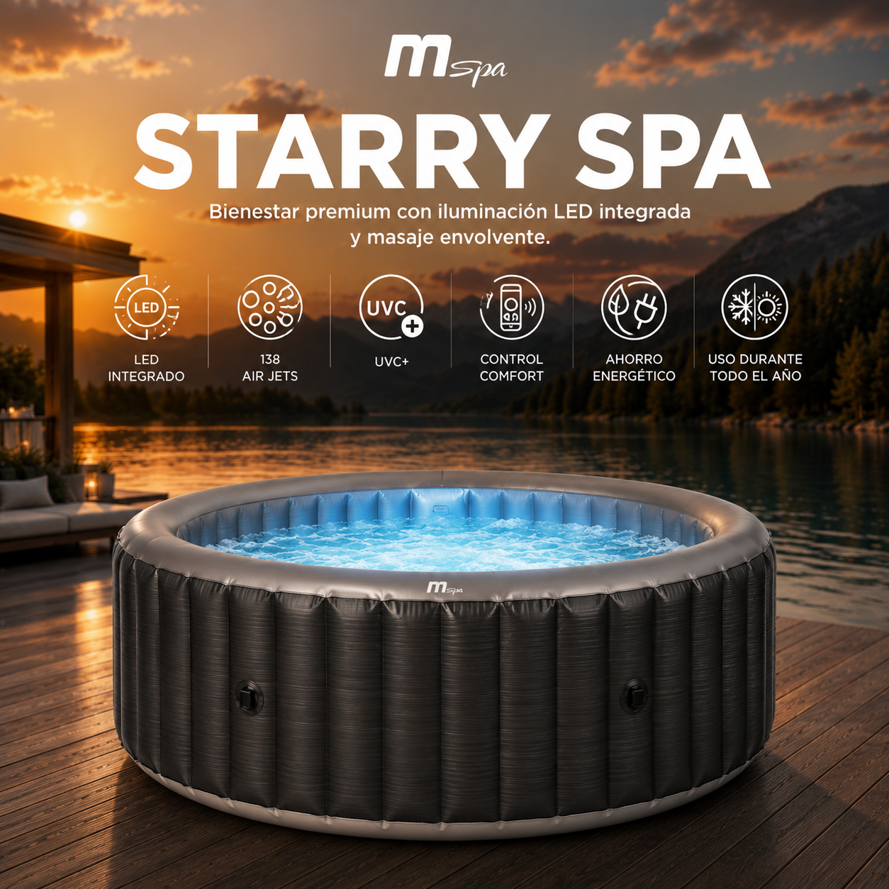 MSpa – Aufblasbarer Whirlpool runder Starry für 4–6 Personen