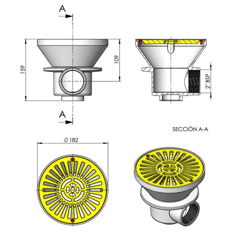 Sumidero circular Ø 182 mm salida 2" AstralPool - BricoandPool