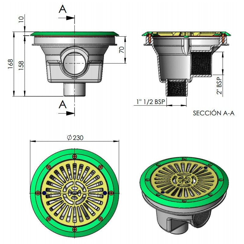 Sumidero circular Ø200 mm rejilla plana piscina liner AstralPool - BricoandPool