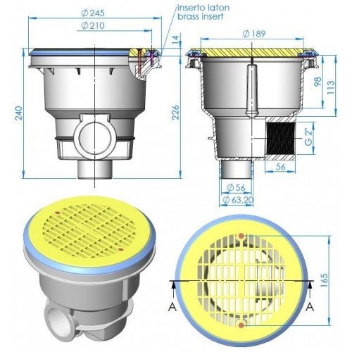 Sumidero Norm ABS rejilla plana piscina hormigón AstralPool - BricoandPool
