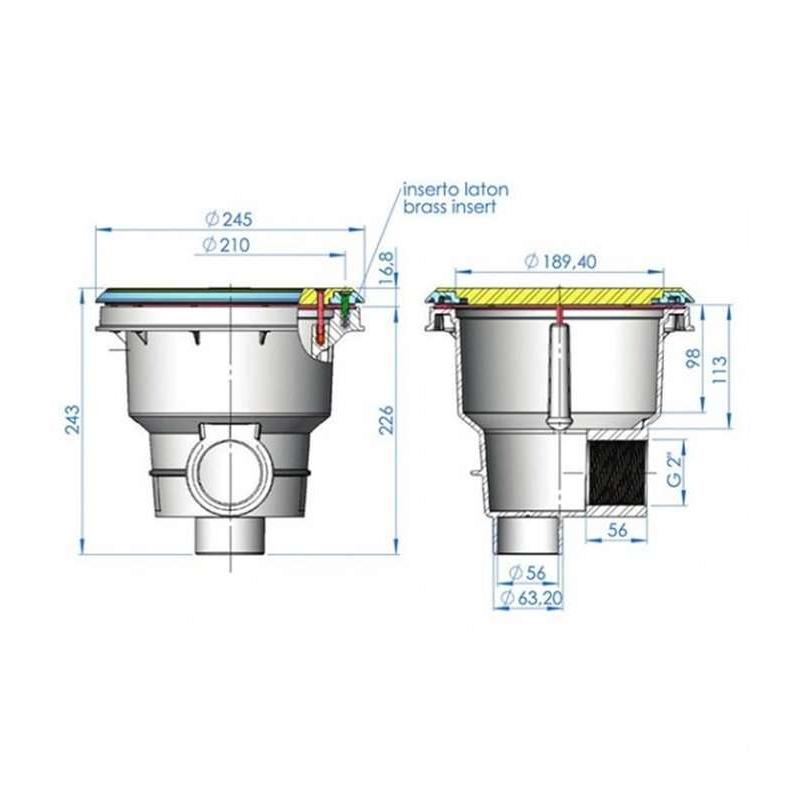 Sumidero Norm ABS rejilla plana piscina liner prefabricada AstralPool - BricoandPool