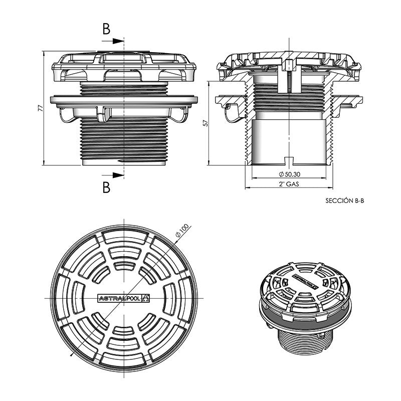 Sumidero/boquilla para piscina de poliéster Astralpool - BricoandPool